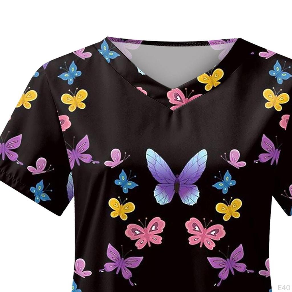 Women's V Neck Scrub Shirt Breathable Workwear Nurse Work Uniform Nursing Top for Women