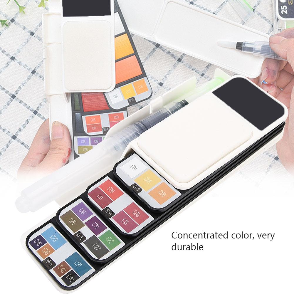 Твердая акварельная краска веерообразная складная портативная 18 цветов пигмент + водная кисть