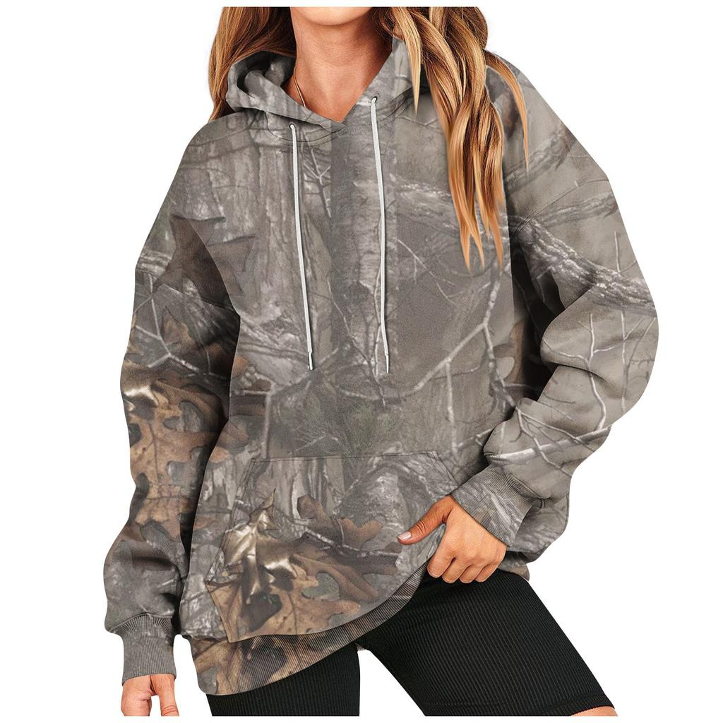 Women's Oversized Camouflage Hoodie Hooded Sweatshirt Casual Long Sleeved Pullover Loose Autumn Outfit