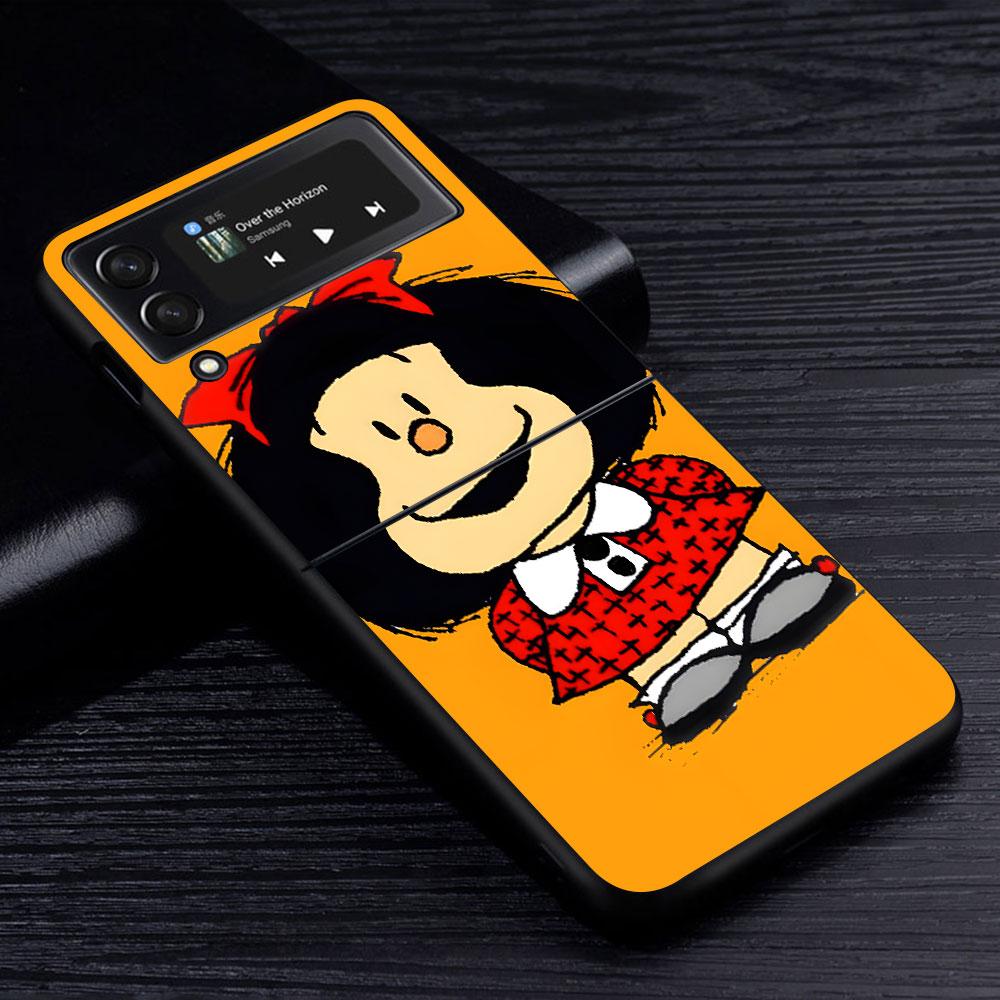 Cute Mafalda Case for Samsung Galaxy Z Flip4 Flip3 5G PC Hard Cell Phone Shell Z Flip 4 3 Black Coque Zflip4 Zflip3 Cover
