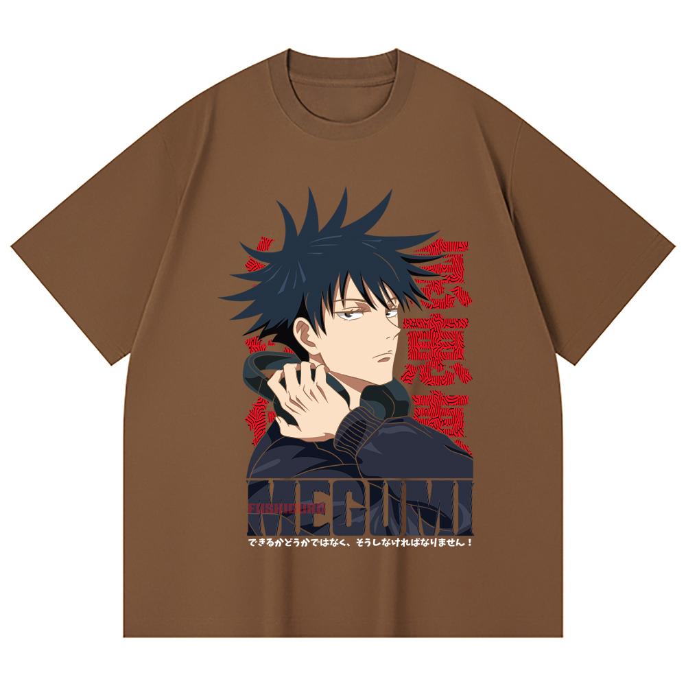 230 г/м² 100% хлопок Jujutsu Kaisen V38 Мегуми Принт Унисекс Тяжелая Хлопковая Футболка