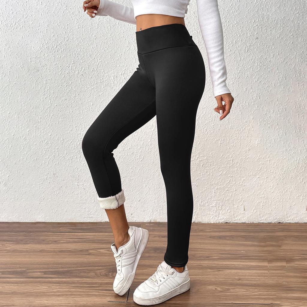 Women's Fleece-Lined Ribbed Thermal Leggings High-Waisted Slimming Design With Pockets Shapewear Leggings For Lifted Buttocks
