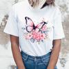 Женская прохладная футболка: Модная футболка с цветком и бабочкой, повседневная одежда