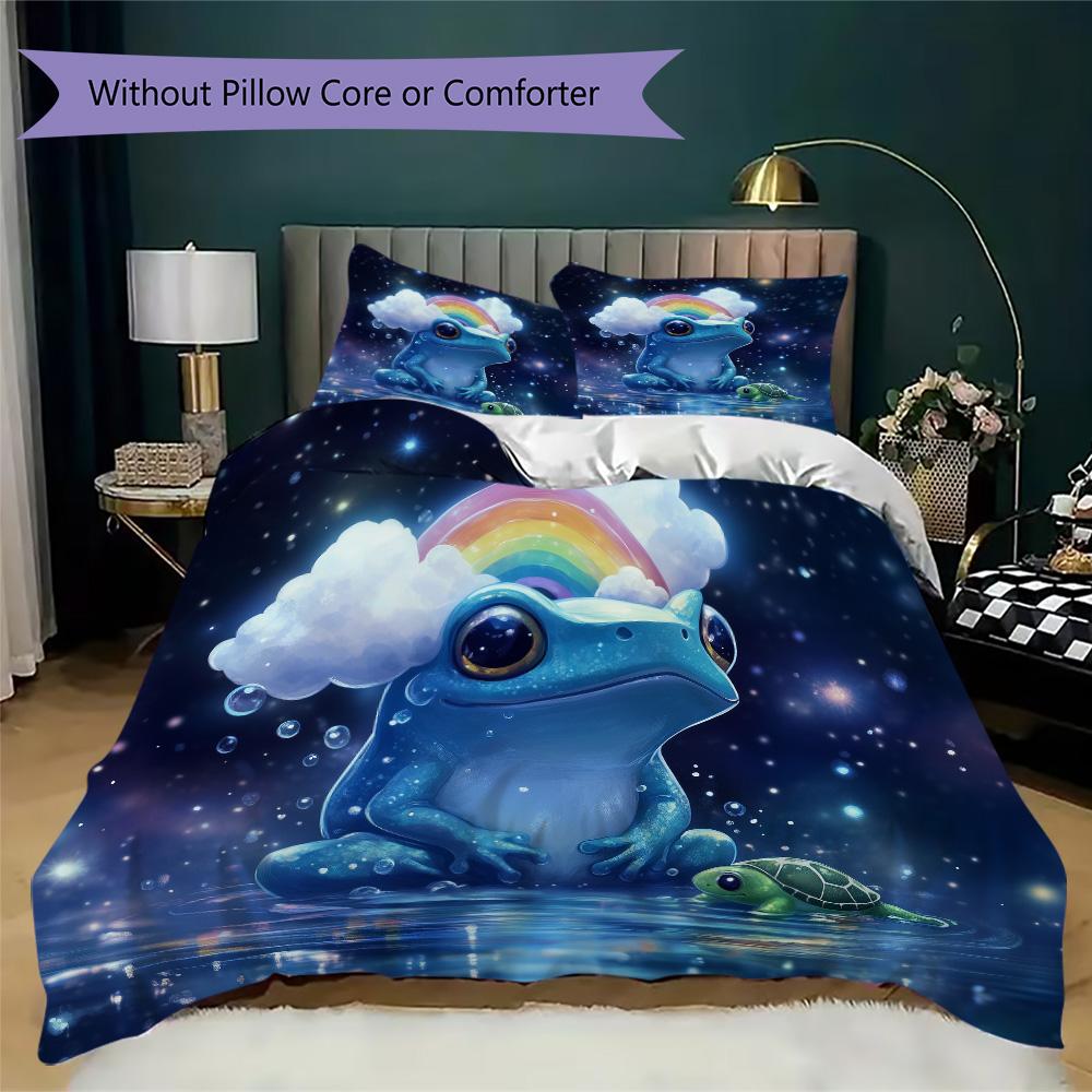 Blue frog Pattern Bedding,Quilt Set Quilt Cover Pillowcase Home Birthday Gift (1*duvet cover+2*pillowcase,without core)XSJT0917398