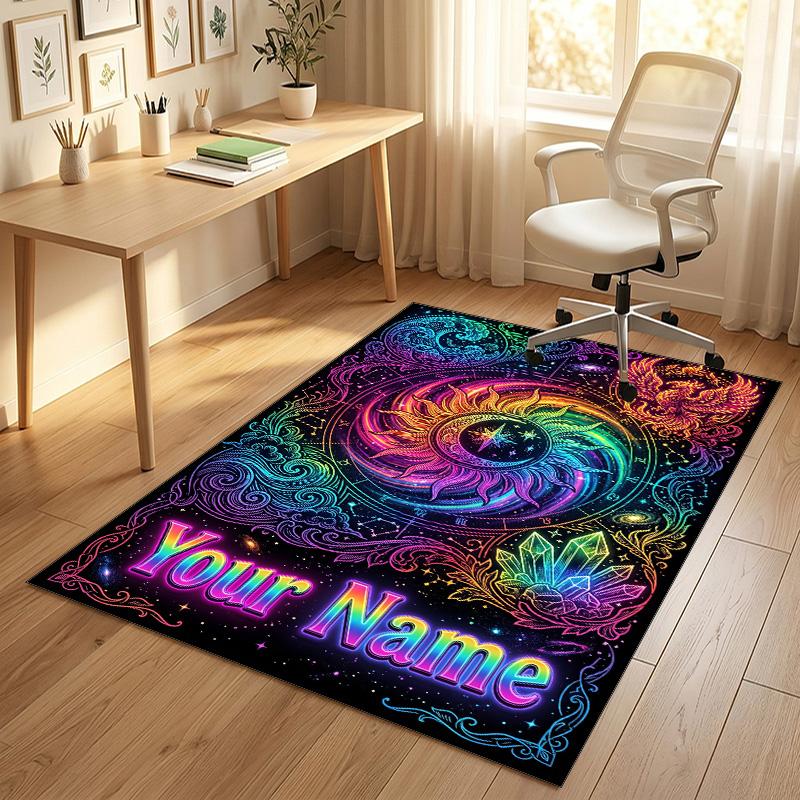 Dragon Phoenix Theme Crystal Velvet Rug Personalized Custom Name Text Soft Floor Mat Home Decor