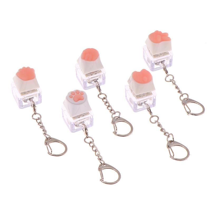 Creative Pink Cat Claw Keycap Mechanical Keyboard Keychain Led Keyboard Keyring Cute Girly Bag Pendant Relief Stress Toys