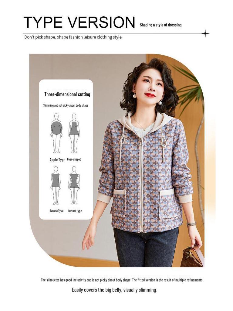 Qianlian Mid-Aged Women's Autumn/Winter Hooded Baseball Jacket