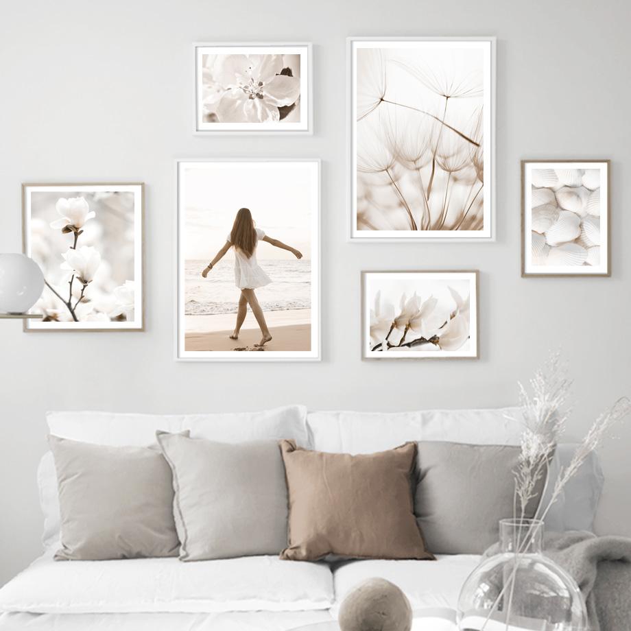 Пляжная прогулка для девочек, весенний цветок, одуванчик, тростниковые птицы, плакат на скандинавскую тему, настенный художественный принт, холст, картина, Декор, картинки для гостиной