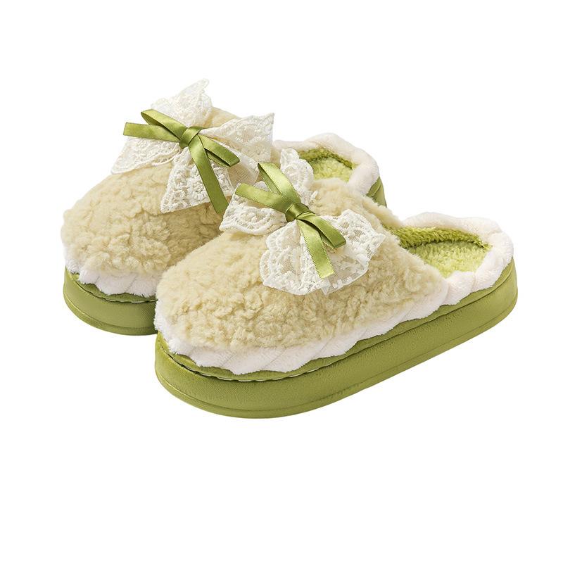 Кружевной бант хлопковые тапочки осень и зима домашние нескользящие хлопковые моп плюшевые теплые универсальные туфли