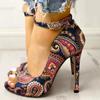 2024 Брендовые женские туфли с пряжкой на ремешке, женские босоножки, модные босоножки с принтом для вечеринок, женские новые босоножки с открытым носком и каблуком больших размеров