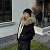 Womens Vintage Black Parka Winter Fleece Lined Short Jacket Streetwear