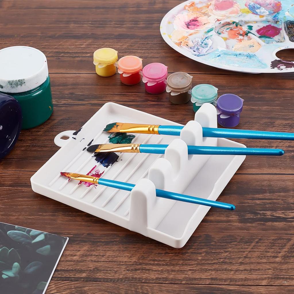 Paint Brush Rest Holder White Plastic Paintings Brushes Rests Drip Tray Pad for Watercolor Oil Acrylic Painting Crafts Party Art