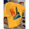 Kids Crewneck Short Sleeve T-Shirt, Loose Fit, Surf Theme Colorful Gradient Letter Print