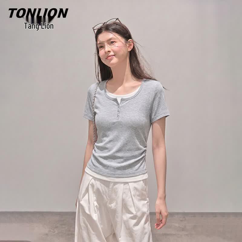 Женская футболка TonLion с цветовыми блоками и плиссированной талией