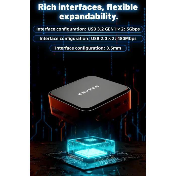 Мини-ПК ERVPES E1 - Ryzen 3250C 3,5 ГГц - 8 ГБ ОЗУ - 256 ГБ SSD - WiFi 5 - Двойной 4K - Windows 11