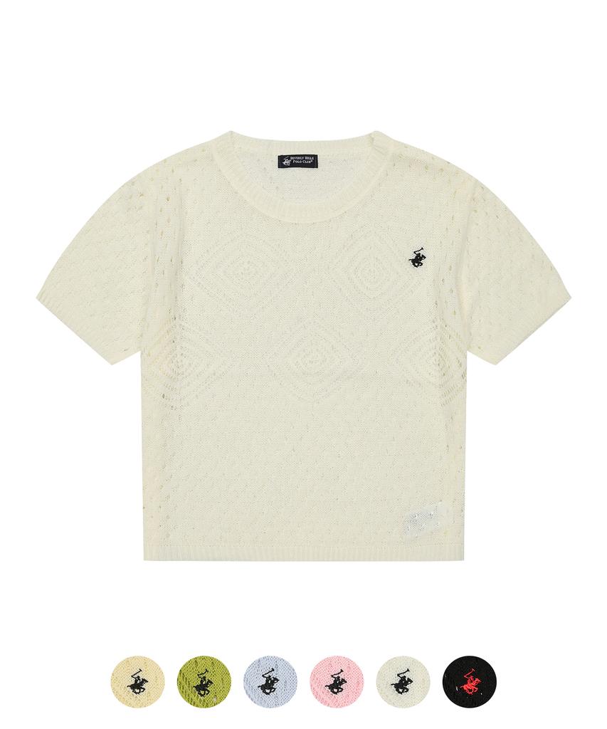 BHPOLOCLUB Women'S Scallop Pattern Round Short Sleeve Knit 4 Colors Tk103