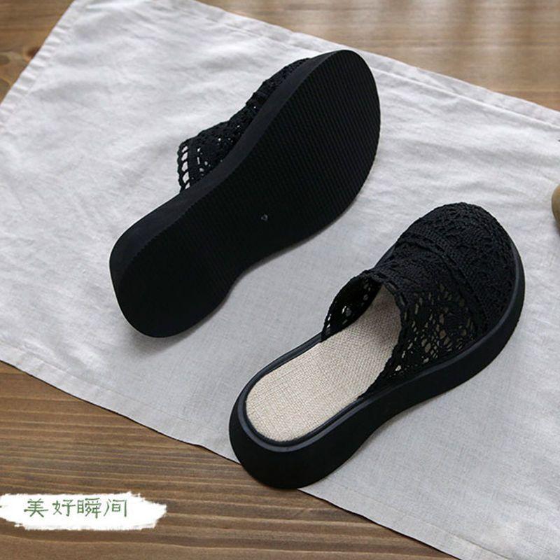 Толстоподошвенные юбочные удобные нескользящие тапочки 2025 лето новая кружевная ажурная сетчатая обувь с закрытым носком сандалии для улицы