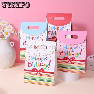 WTEMPO 10 шт. креативные подарочные пакеты на день рождения своими руками, симпатичные полосатые печатные бумажные сумки с бантом на день рождения, декоративные сумки для клуба вечеринок