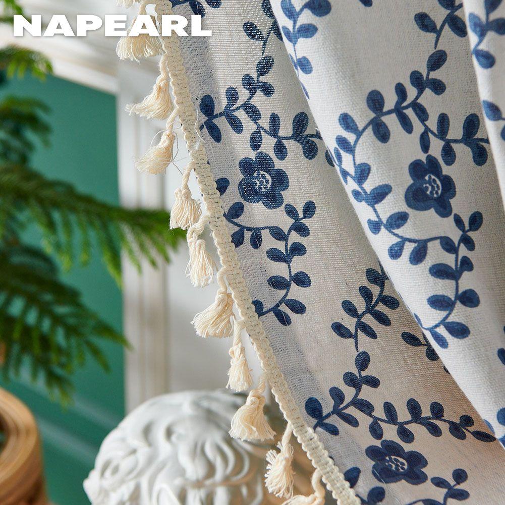 1PC NAPEARL Chinese Style White Tassel Plum Blossom Printed Semi Blackout Curtains and Partition Curtains for Small Windows Balcony Home Decor