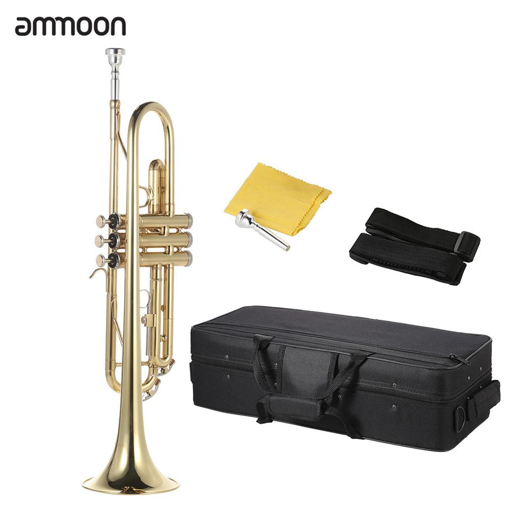 Ammoon Trumpet Bb плоский латунный, окрашенный в золотой цвет изысканный прочный музыкальный инструмент с мундштуком, перчатки, ремешок, футляр