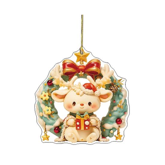 Рождественский автомобильный брелок 2D акриловый брелок Санта Олень Автомобильное зеркало Подвесное украшение Праздничный декор