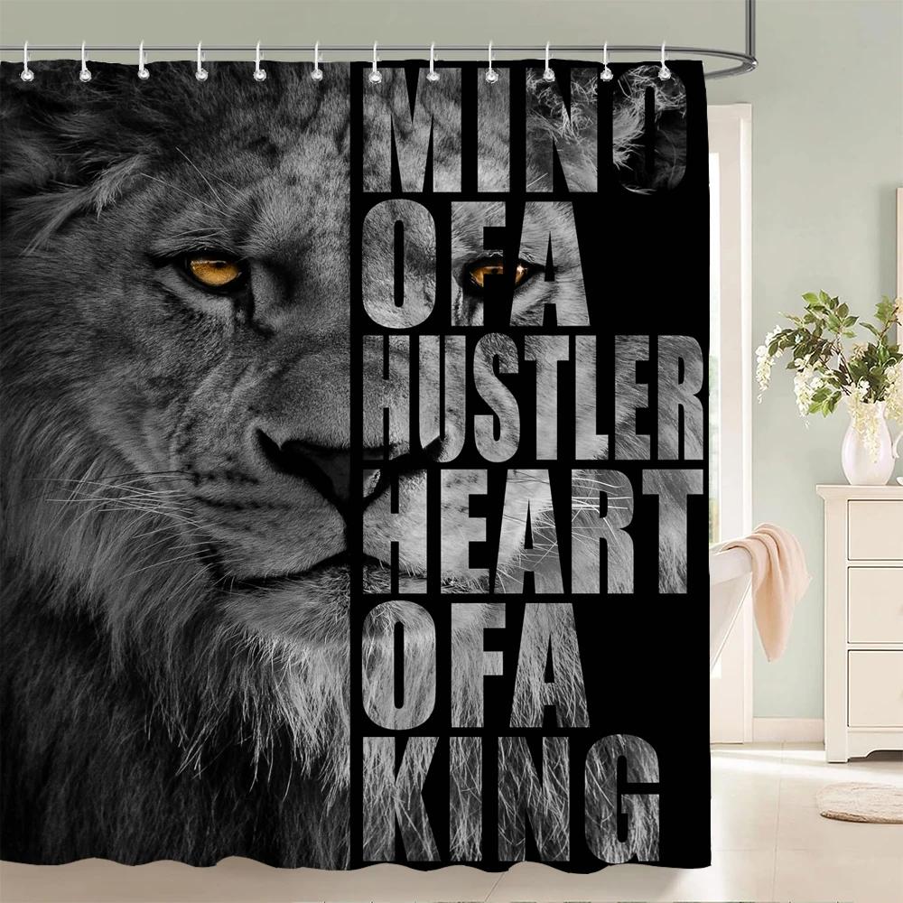 Black Animal Printed Shower Curtain Lion Tiger Creative Bathroom Curtain Decor Polyester Fabric Bathtub Curtain With Hooks
