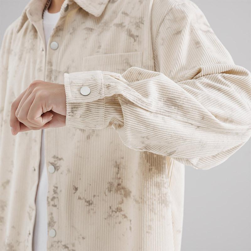 Вельветовая рабочая рубашка для мужчин Весна и осень Новая Ретро Свободная Рубашка с длинным рукавом с принтом Модная куртка