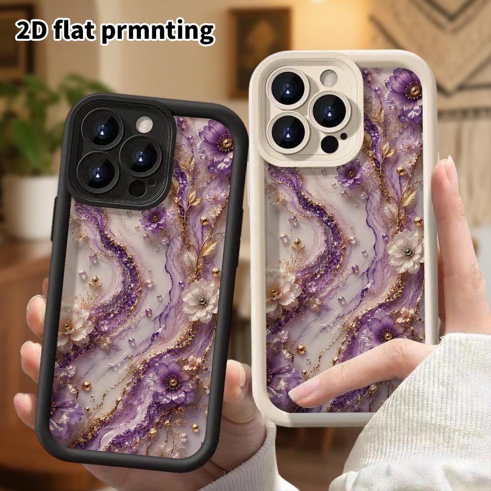Phone Case: 2D flat design suitable for iPhone 18 17 16 15 14 13 Pro stepped protective case, agate flowers, Christmas and Halloween holiday gift