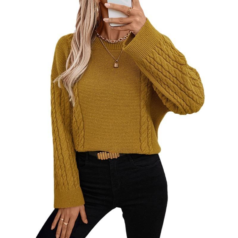 Autumn and Winter Women's Sweater Plus Size Casual Twist Knit Sweater Solid Colour Pullover Sweater