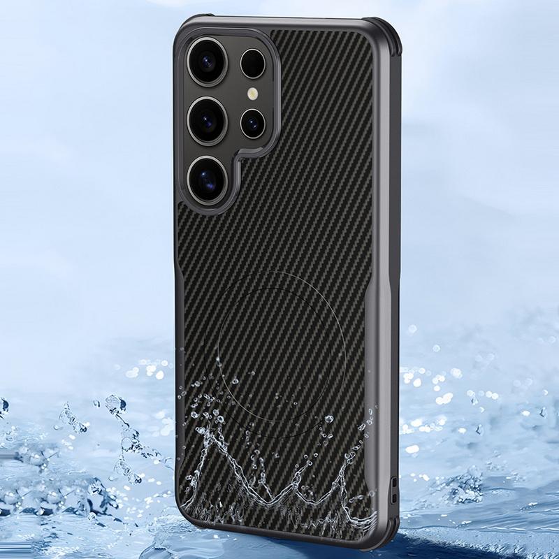 Мягкий магнитный чехол с текстурой из углеродного волокна для Samsung S25 Ultra S24 Plus S23 TPU гибридный силиконовый противоударный тонкий чехол для беспроводной зарядки