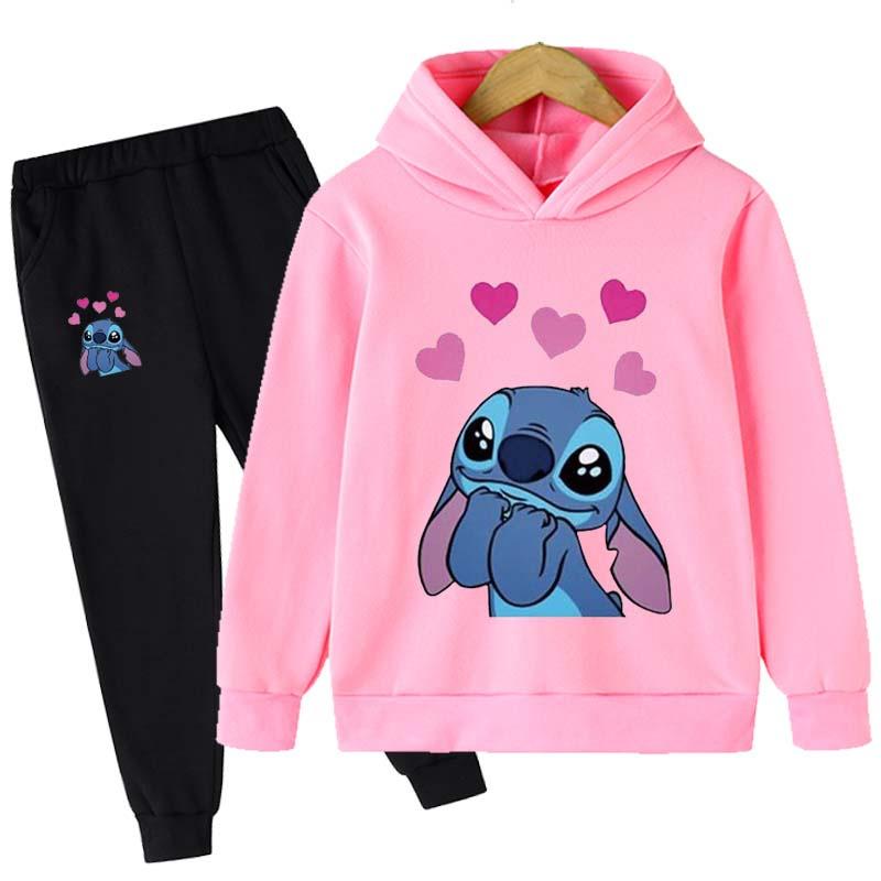 2025 MINISO Stitch Hoodies + Pants Sets Children 1-16 Years Suit Boys Sports Suits Kids Brand Sport Suits Little Monster Hoodies Tops + Pants Set 2pcs