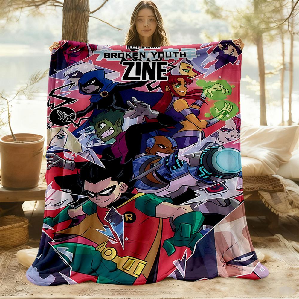 1 шт. Teen Titans, Плед Zine для улицы, Легкий фланелевый, Мягкий и теплый, Всесезонное использование для дивана, улицы, кемпинга, гостиной, офиса14