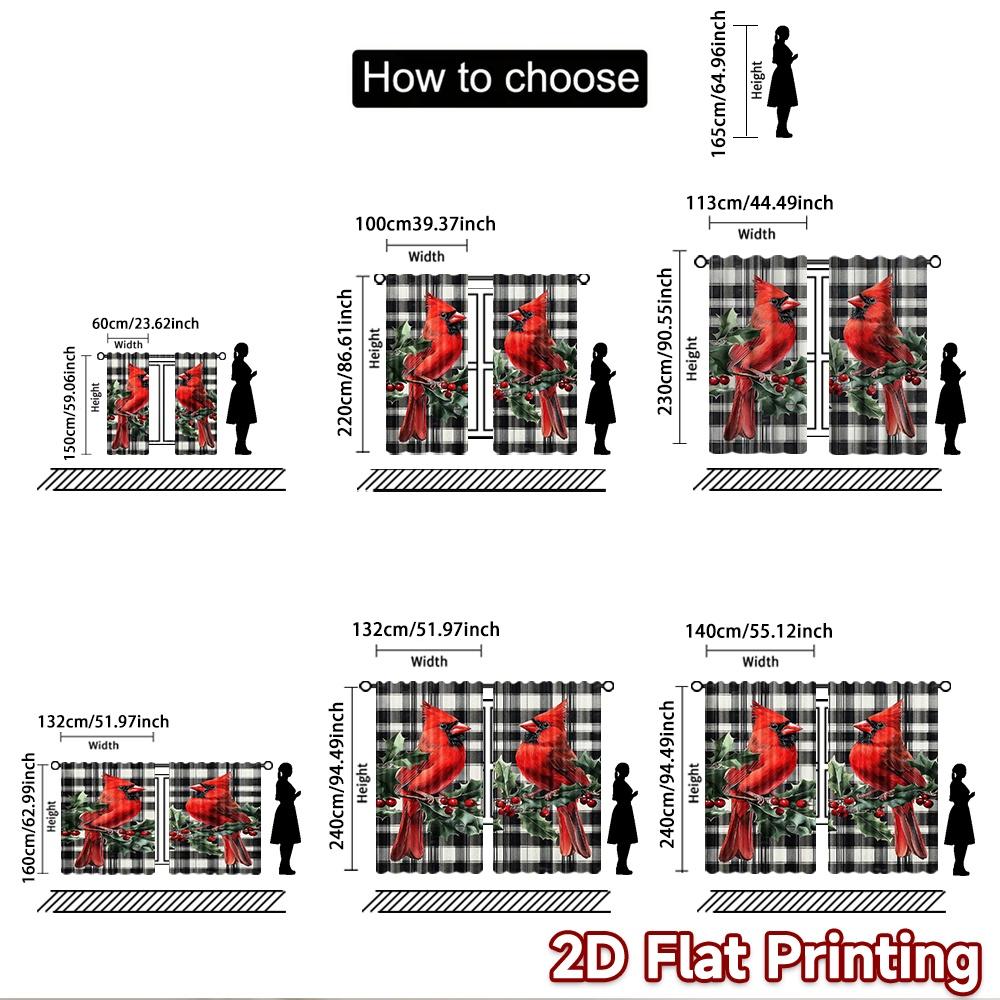2D flat Photography Backdrop Scene Backdrop Christmas Cardinals on Plaid 100% Polyester Party Decorations for Indoor