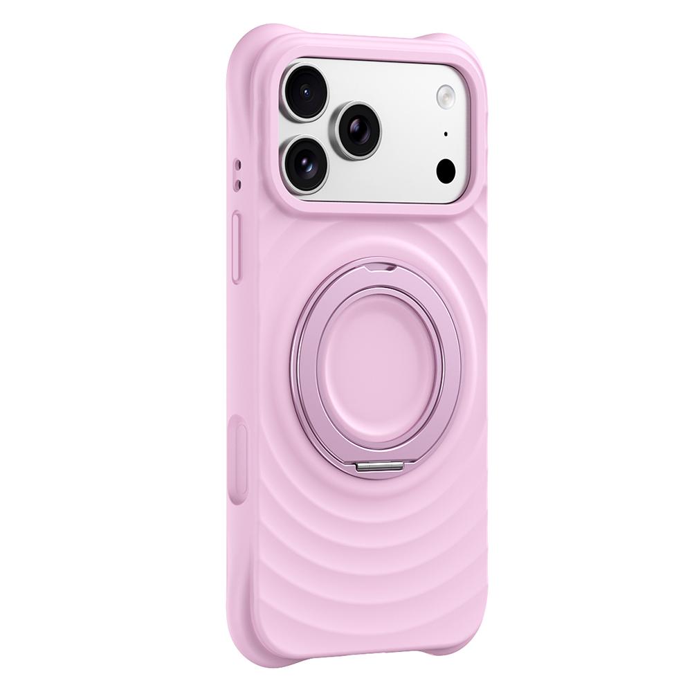 For iPhone 17 Pro Magnetic Case Rotating Kickstand Ripple Texture Liquid Silicone Shockproof Phone Cover