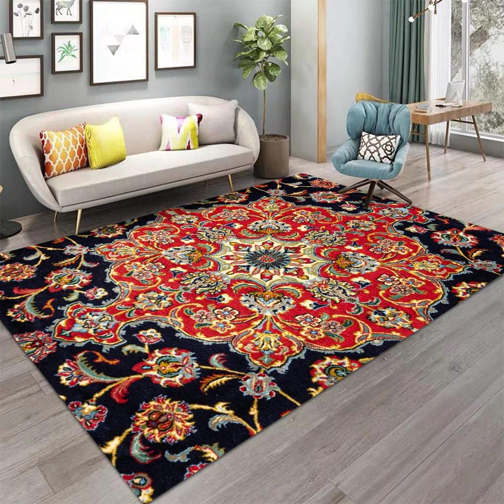 Bohemian Ethnic Style Carpet Retro Living Room Carpet Washable Dining Room Interior Door Mat Kitchen Area Decoration Carpet