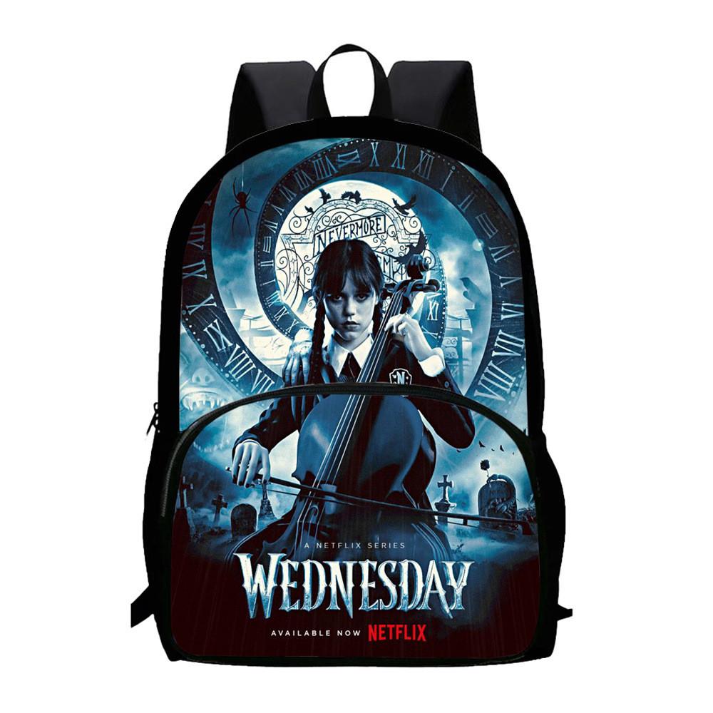Wednesday Addams Print Backpack With Large Capacity Oxford Fabric School Bag For Teens