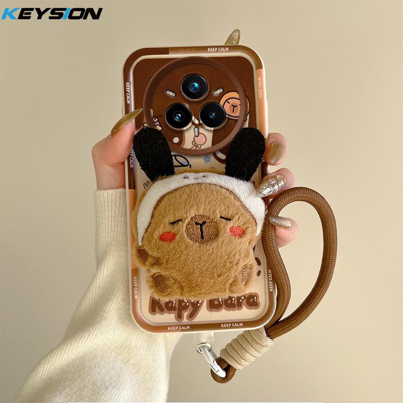 KEYSION Милый 3D мультяшный плюшевый чехол для Realme 14 Pro 5G с ремешком, силиконовый противоударный чехол для телефона OPPO Realme 14 Pro+ 5G