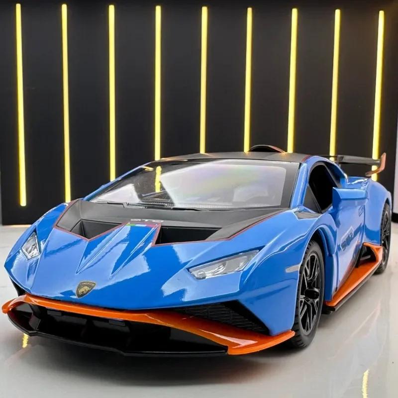 Сплав 1/24 Модель спортивного автомобиля Lambo Huracan STO Литые игрушки Транспортные средства Звук и свет Миниатюрный автомобиль Коллекционный Домашнее украшение
