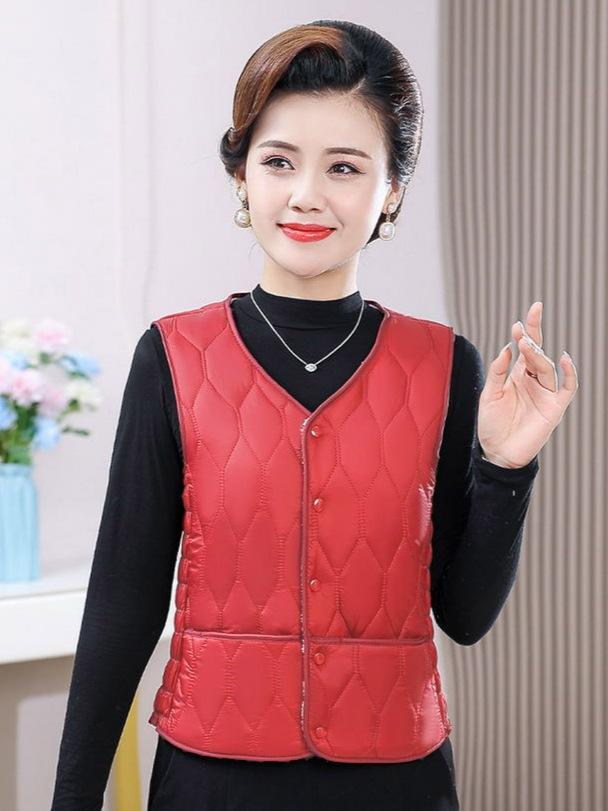 Fleece and thicker new autumn and winter down cotton vest women's lamb down thermal vest middle-aged and elderly close-fitting vest