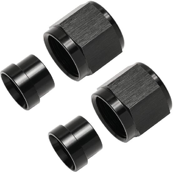 6AN Hardline Tube Nut and Sleeve Fitting Adapter for 3/8" Hard Line Aluminum Black, 2 sets