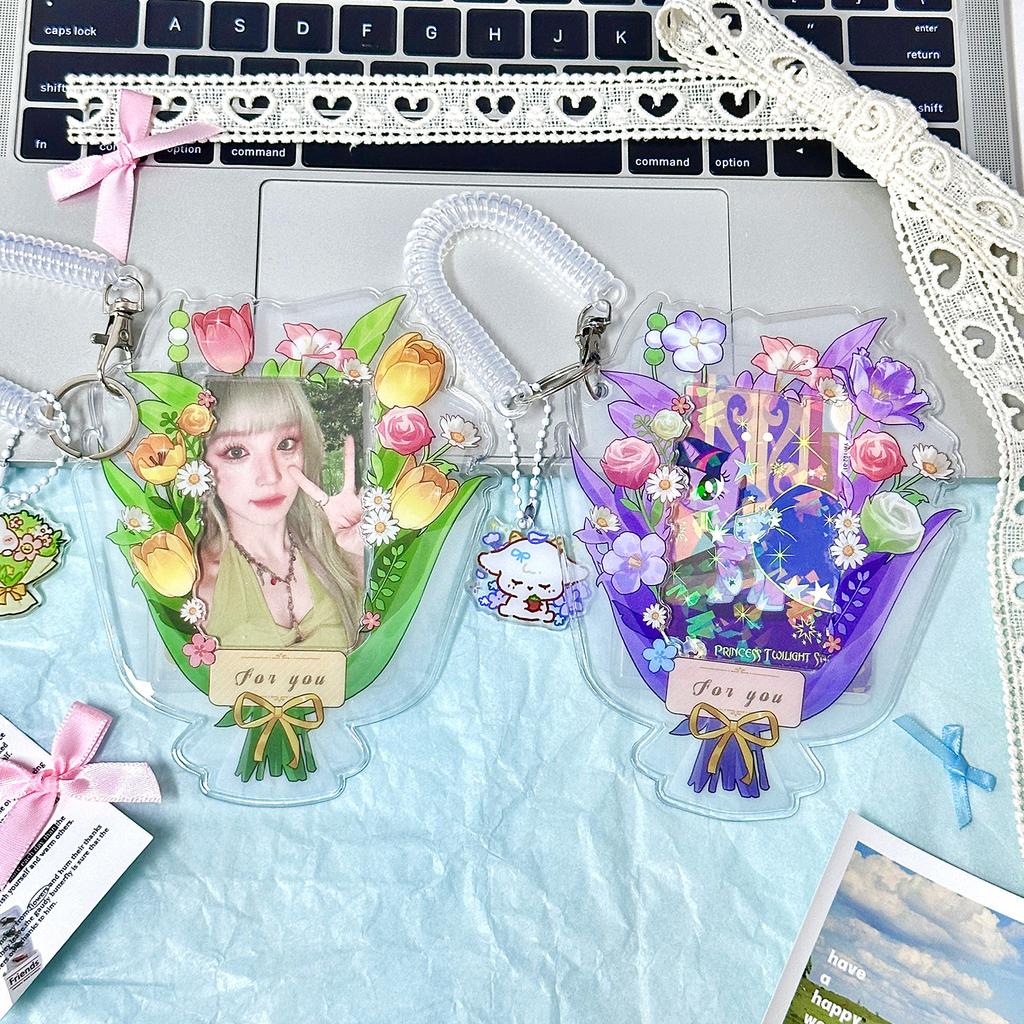 MINKYS Cute Flower Shape 3 inch Kpop Photocard Holder Photo Card Holder Bag Pendant Back To School Stationery