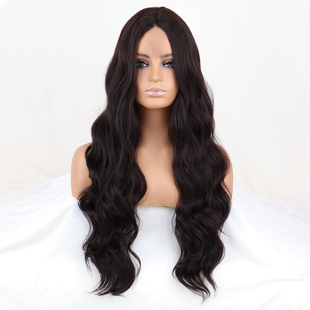 MISS WIG Длинные коричневые волнистые парики из синтетического волокна без челки, кружевной передний коричневый, черный, светлый цвет, длинный волнистый парик