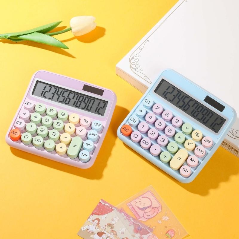 Cute 12 Digit Large LCD Display Calculator Mechanical Switches Calculator with Large LCD Display for Office Work Student
