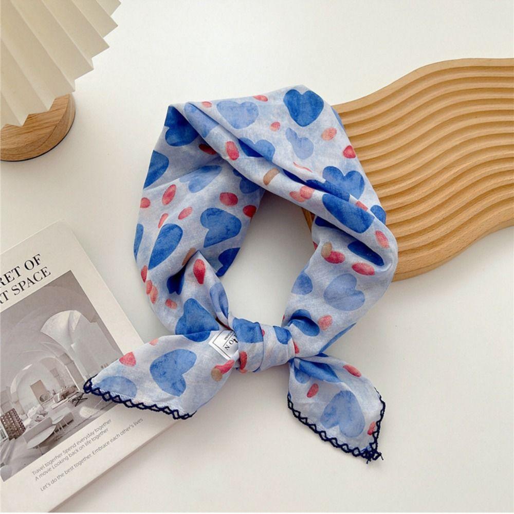 Flower Pattern Hair Scarf Double Sides Head Handkerchief Trendy Silk Scarf Spring Summer Fall