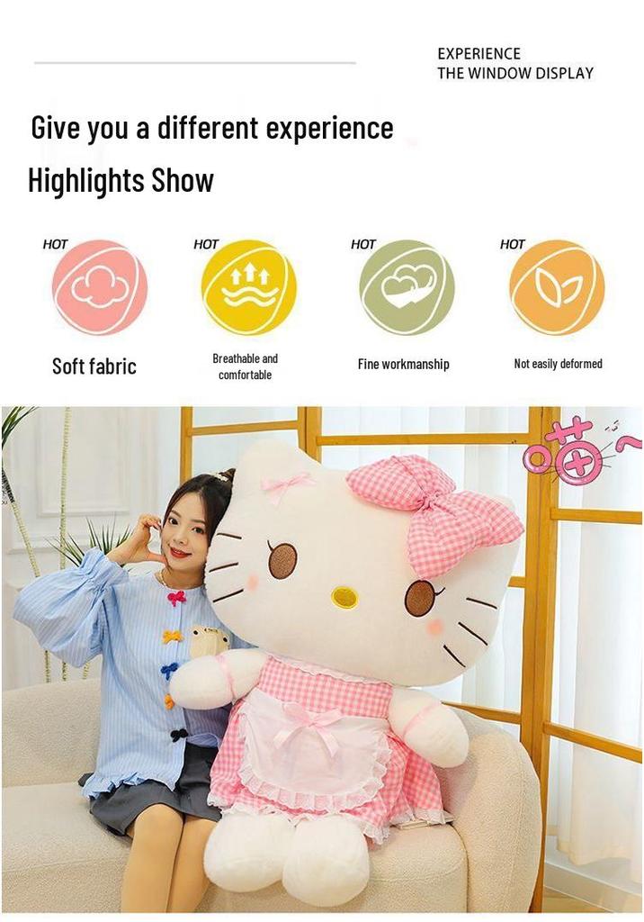 Креативная плюшевая игрушка Hello Kitty: Милая кукла-кошка в костюме горничной с бантом - Идеальный компаньон в подарок на день рождения