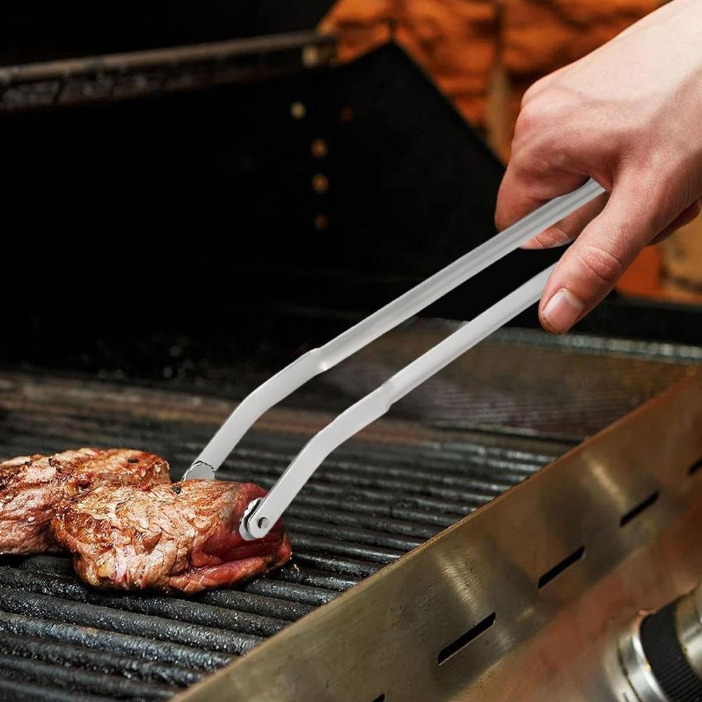 Silver Sausage Turning Tongs Stainless Steel Kitchen Tongs BBQ Grill Tongs For Flipping Sausages