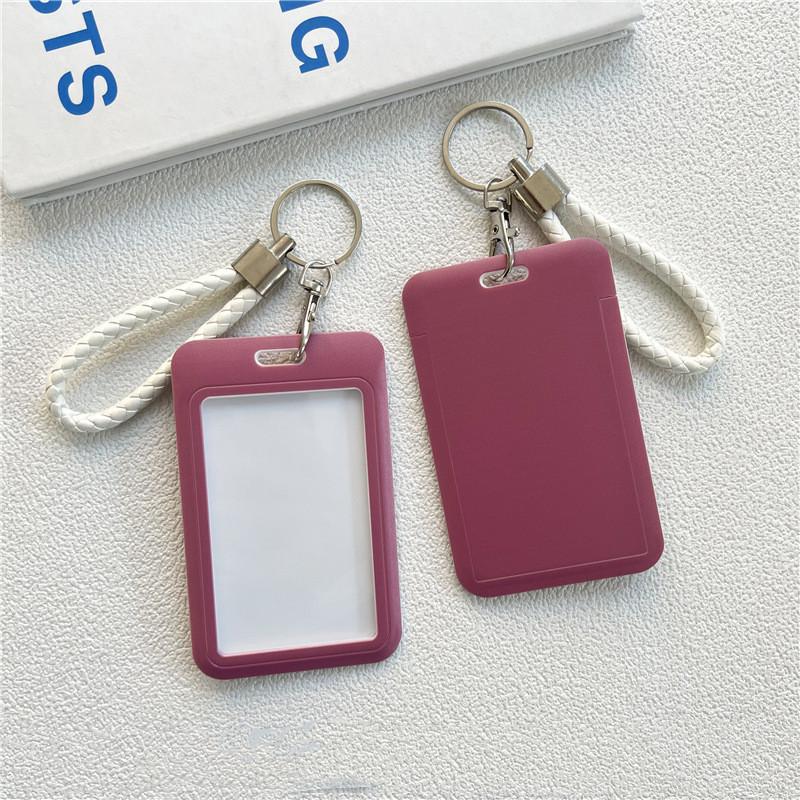Ins Solid Color ID Card Holder Student Bus Card Case Badge Cards Cover Women Credit Card Holder with Hand Rope Lanyard