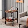 Walnut Wood Nordic Corner Table with Wheels Elegant Coffee Table Large Capacity Cart Side Rack for Reading Book Tea Vase