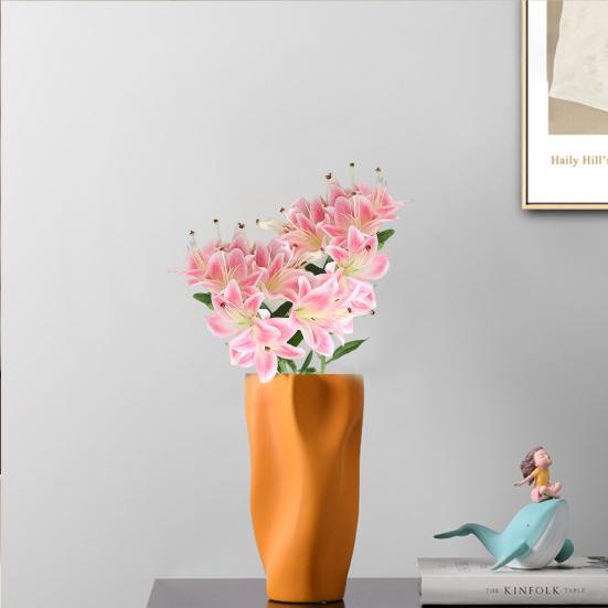 Букет лилий Не выцветает Не увядает Легкий уход Не требует полива Эстетический Декоративный Мягкая резина 10 Головок Моделирование Маленькие лилии Свадебный декор