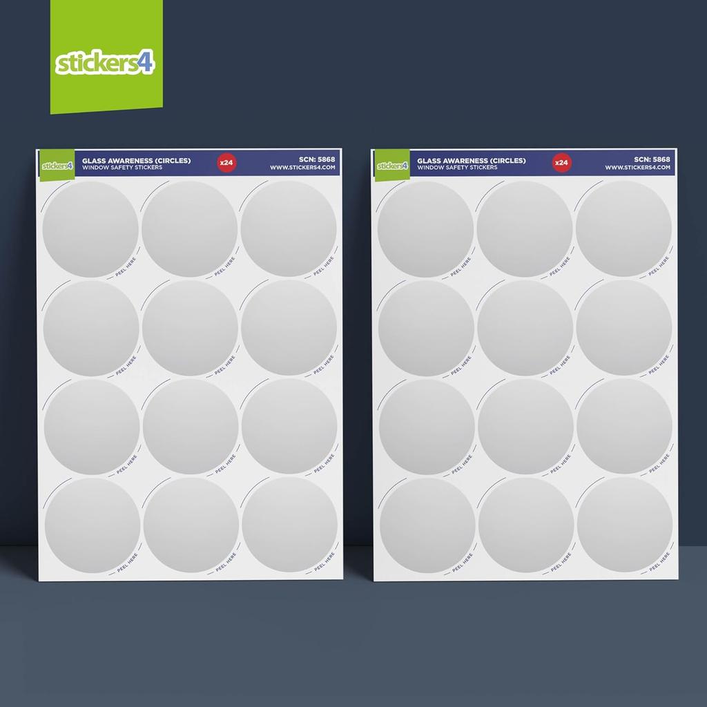 24 x Etched Glass Safety Windows Stickers - 2 inch Round Awareness Decals for Sliding Doors, Glass Panels, Balconies, Shower Door and Partitions
